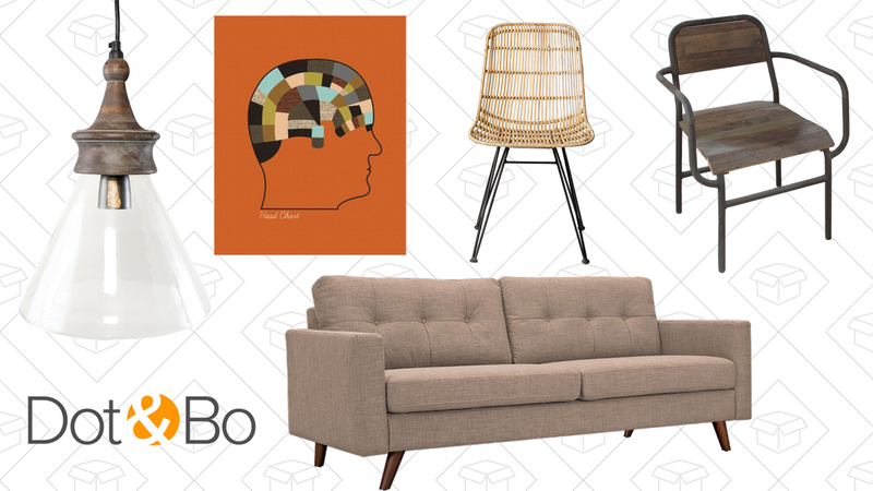 Seychelles Cone Pendant Light, $85 | A Modern Minded Fellow Art Print, $26 | Paragon Rattan Chair, $246 | Schoolhouse Armchair, $103 | Graham Sofa in Pink Ash, $719